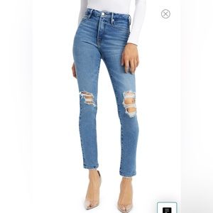 Good American Good Classic Distressed Raw Hem Skinny Jeans